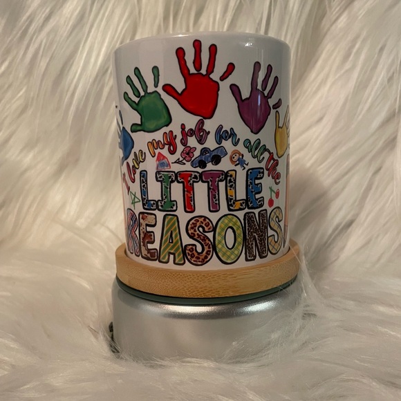 Teacher’s gift - 11oz. Ceramic Planter with Bamboo resting dish. - Picture 2 of 3